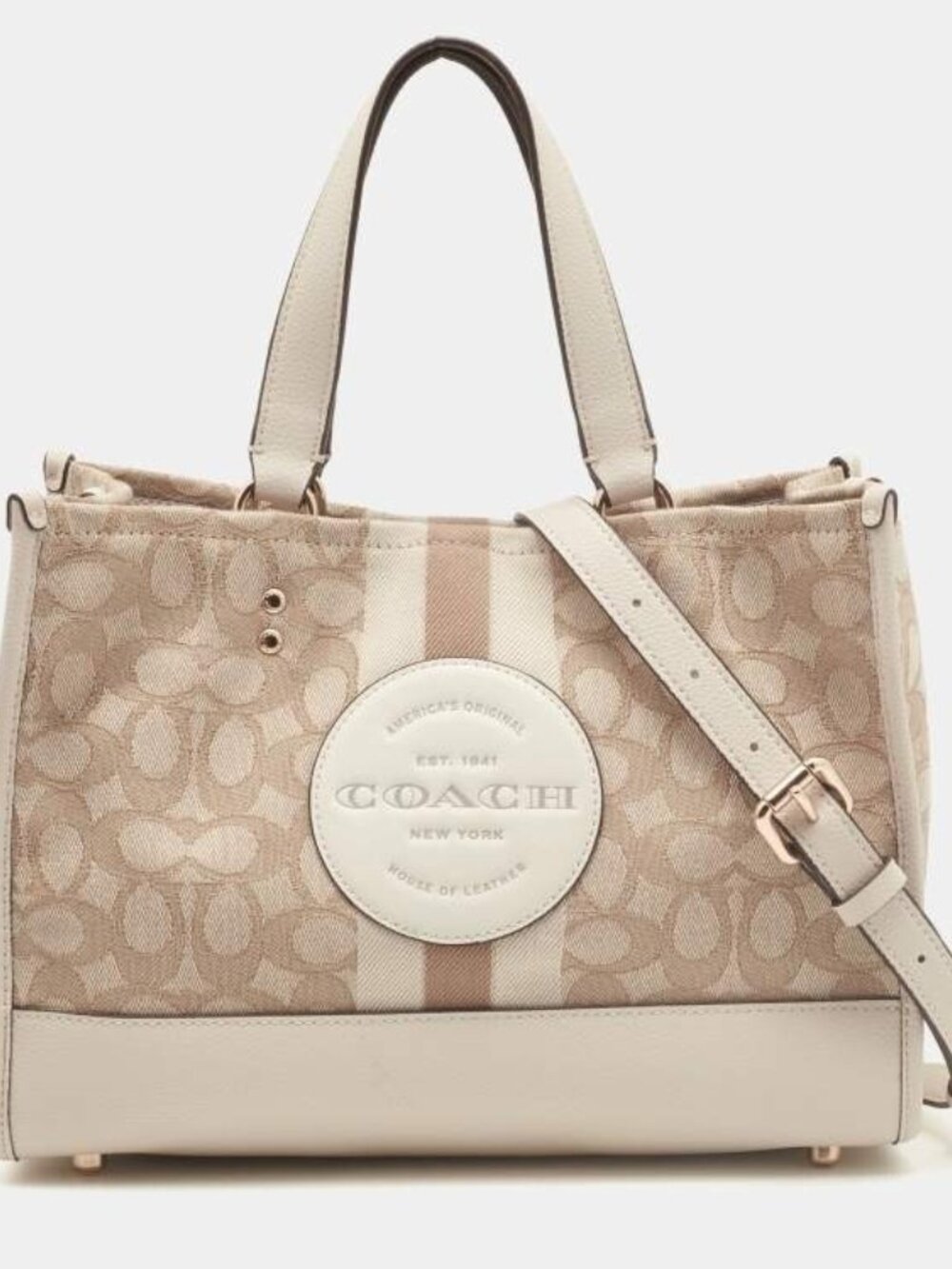 New Coach Dempsey Signature Beige Shoulder Bag Satchel Purse